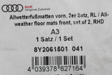 Audi A3 RS3 20-on Front RHD all weather rubber floor mats 8Y2061501 041