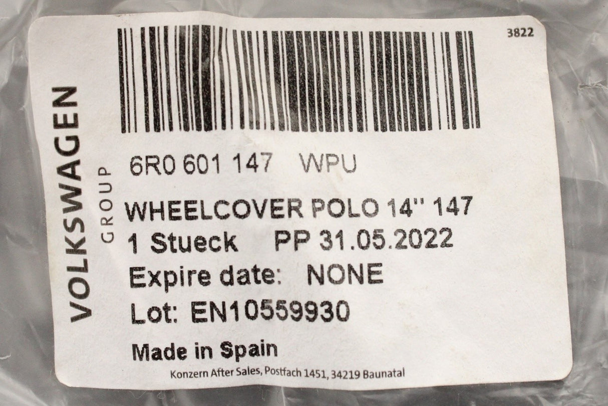 VW Polo 6R 2010-14 wheel trim hub cap 14 inch 6R0601147 WPU
