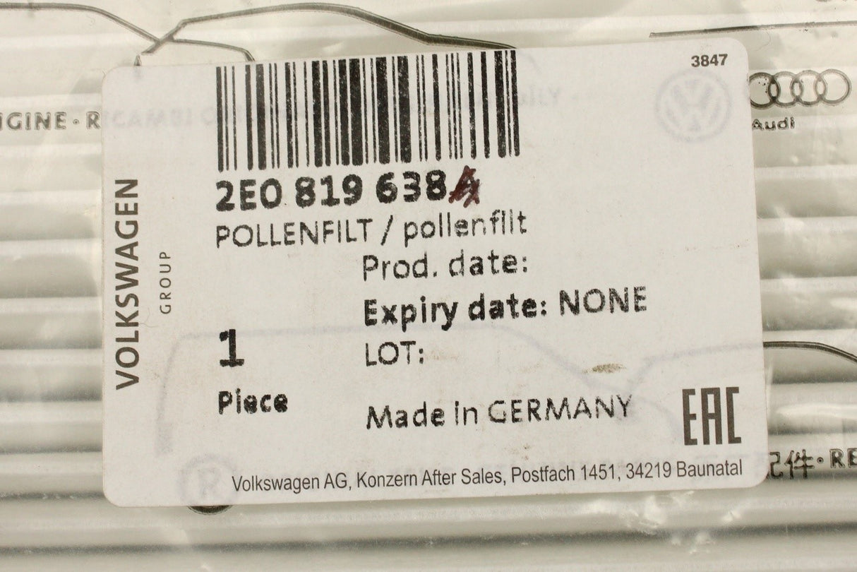 VW Crafter 2006-2016 cabin pollen filter 2E0819638