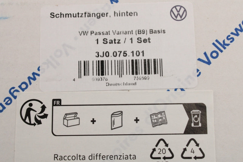 VW Passat B9 2024-on accessory mud flap set (front & rear) 3J0075101/111