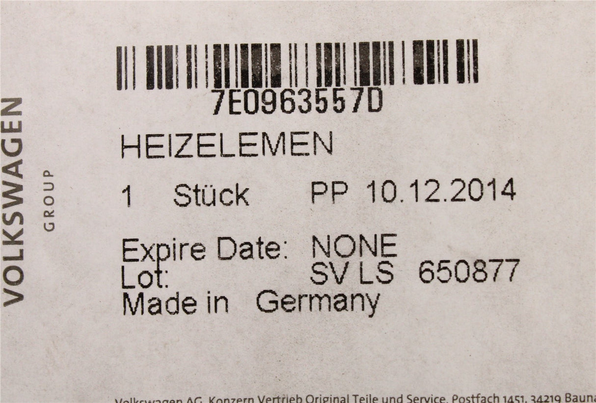 VW Transporter T5.1 T6 T6.1 seat backrest heater element 7E0963557D