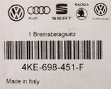 Audi e-tron 2019-on Q4 e-tron 350x28mm brake pads set (rear) 4KE698451F