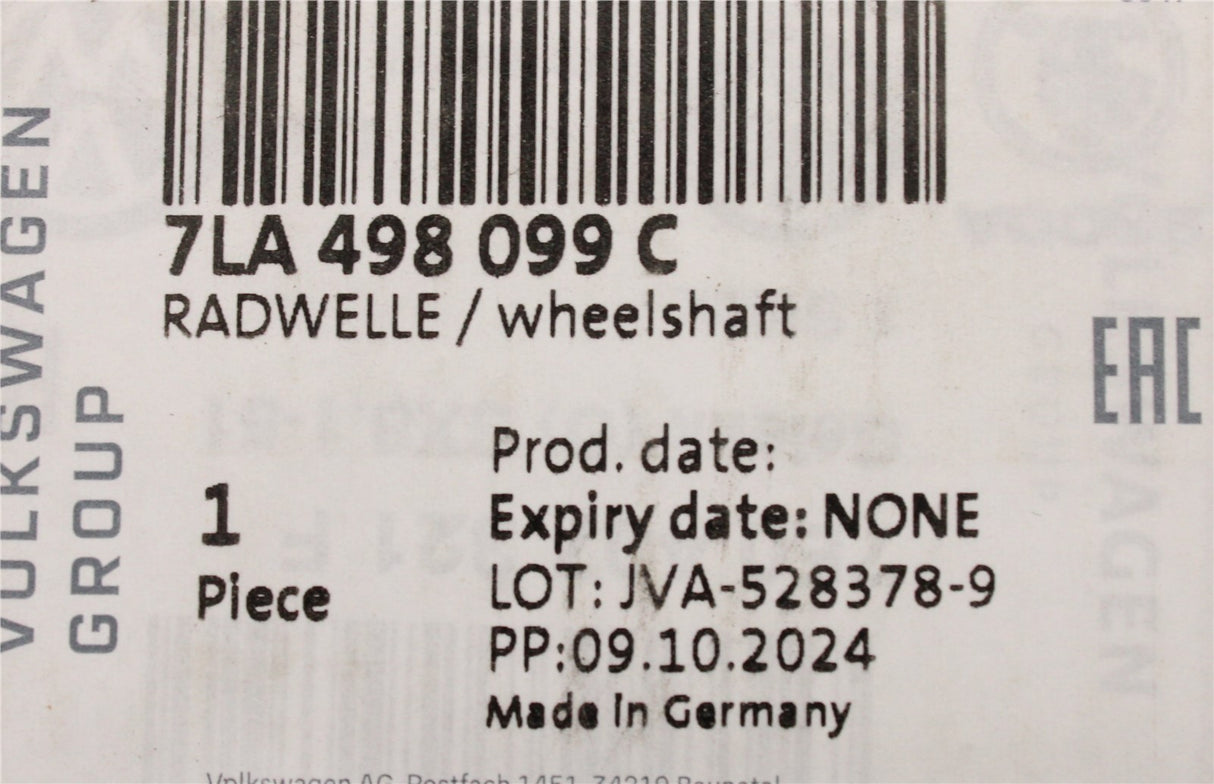 VW Transporter T6.1 2020-on front driveshaft CV joint kit (outer) 7LA498099C