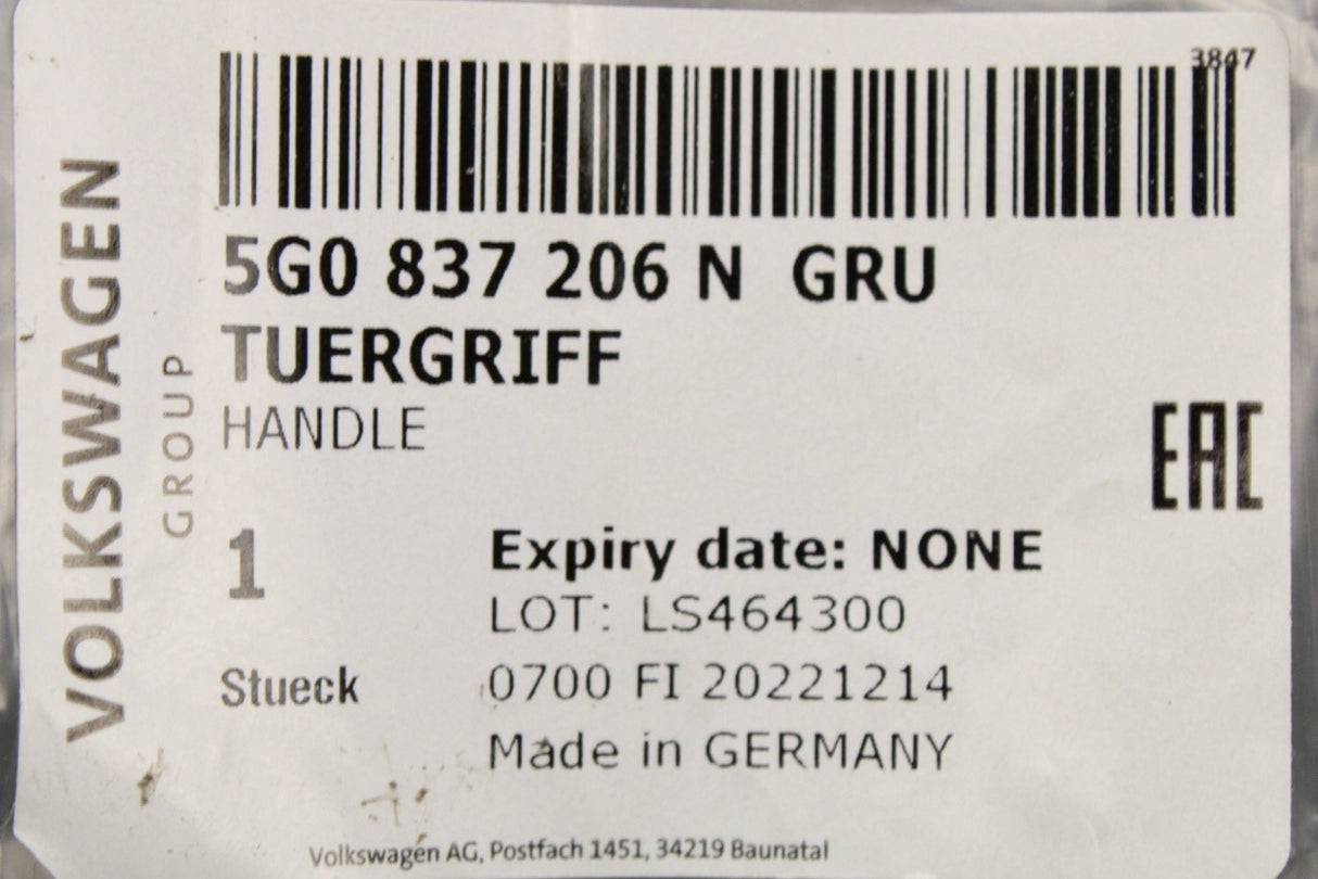 Audi Q3 RSQ3 2019-on exterior KESSY door handle (right) 5G0837206N GRU