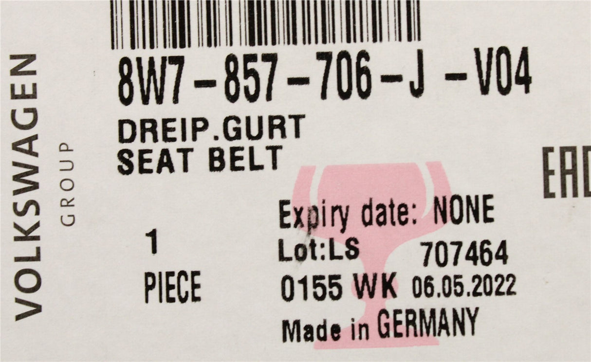Audi A5 S5 Cabriolet 2017-on front seat belt (right) 8W7857706J V04