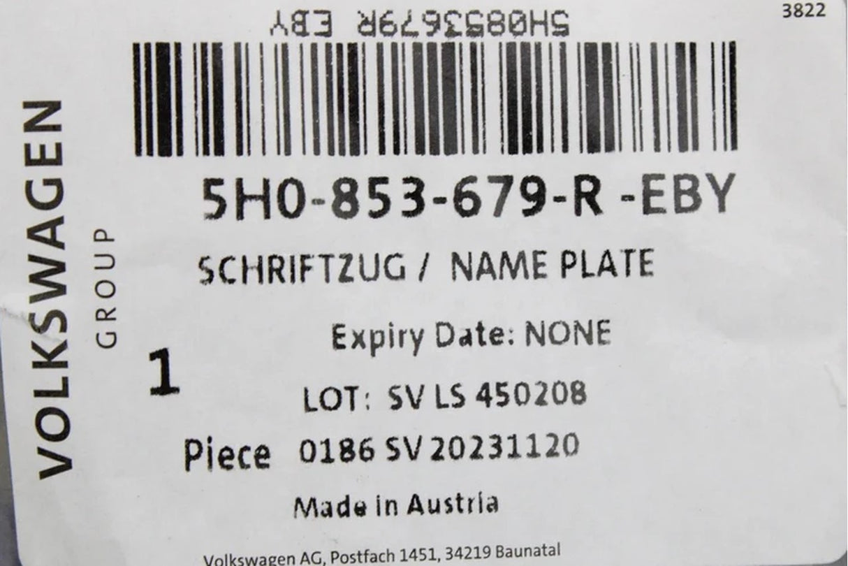 VW Golf R 20 Years edition front radiator grille R badge 5H0853679R EBY