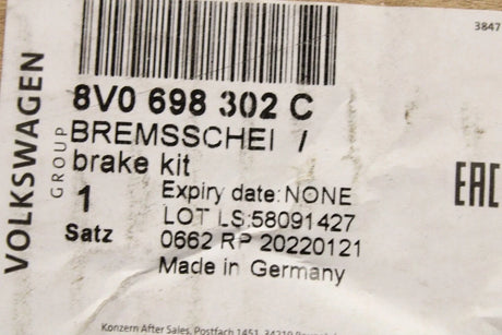 VW Golf GTI Audi A3 SEAT brake disc and pad kit (front) 8V0698302C
