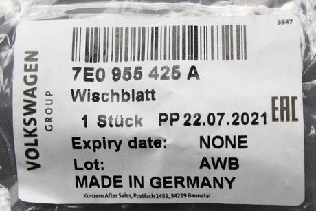 VW Transporter T5 T6 2003-2024 rear aero wiper blade 450mm 7E0955425A