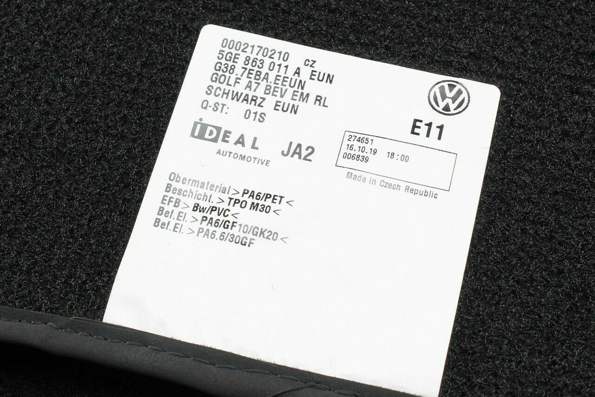 VW e-Golf 2014-2020 front & rear carpet floor mats RHD 5GE863011A EUN