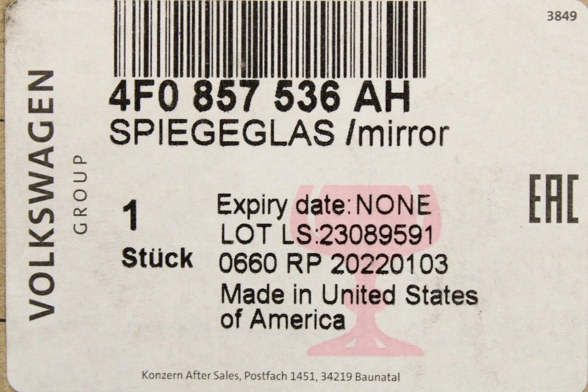 Skoda Superb 2008-15 anti-dazzle wing mirror glass (right) 4F0857536AH