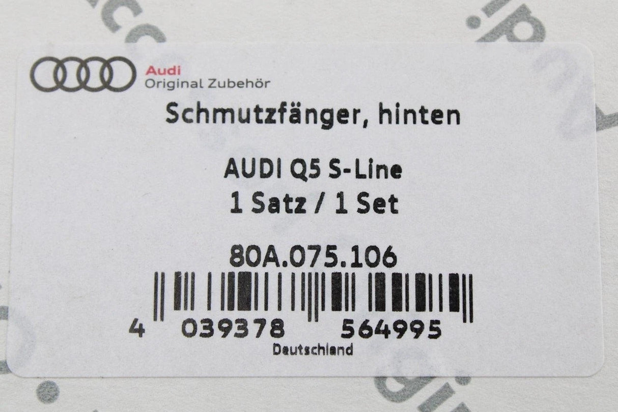 Audi Q5 S-line 2017-2021 accessory mud flaps (rear) 80A075106