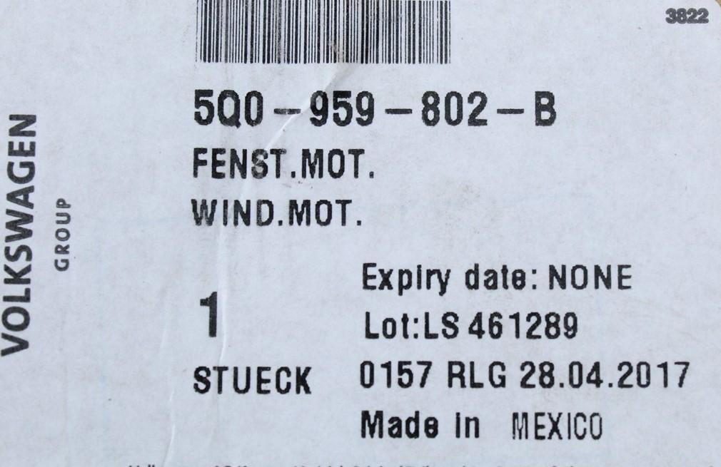 VW Golf MK7 Audi A3 TT Q2 Skoda SEAT right front window motor 5Q0959802B